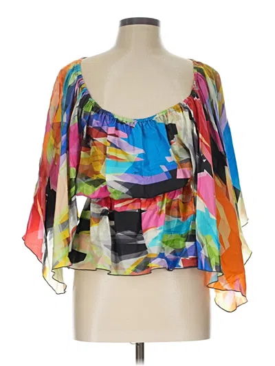Pre-owned Trina Turk 3/4 Sleeve Silk Top Orange Square Neckline Tops