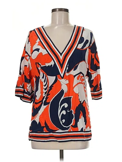 Pre-owned Trina Turk 3/4 Sleeve Silk Top Orange V-neck Tops