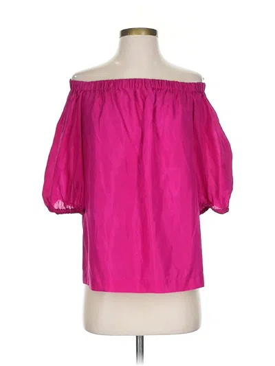 Pre-owned Trina Turk 3/4 Sleeve Silk Top Pink Off The Shoulder Neckline Tops
