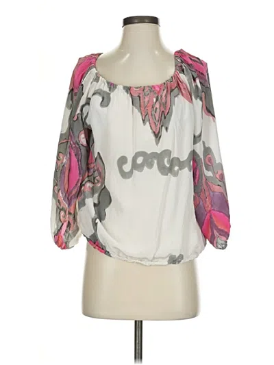 Pre-owned Trina Turk 3/4 Sleeve Silk Top Pink Sweetheart Neckline Tops