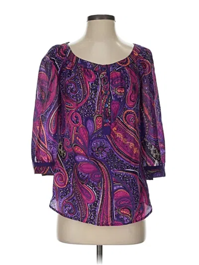 Pre-owned Trina Turk 3/4 Sleeve Silk Top Purple Sweetheart Neckline Tops
