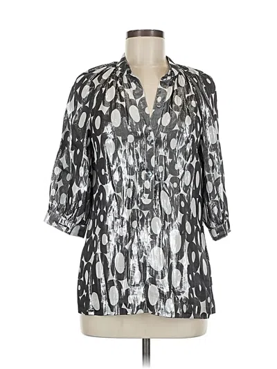 Pre-owned Trina Turk 3/4 Sleeve Silk Top Silver Keyhole Neckline Tops