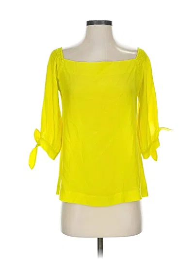 Pre-owned Trina Turk 3/4 Sleeve Silk Top Yellow Off The Shoulder Neckline Tops