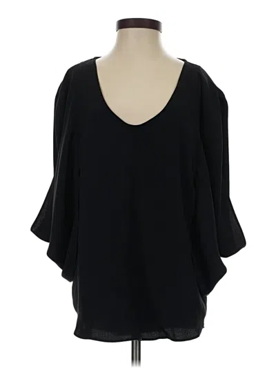 Pre-owned Trina Turk 3/4 Sleeve Top Black Solid Pattern Scoop Neck Tops