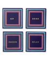 Trina Turk 4" D Cheers To You Glass Coaster Set, 4 Piece In Aqua