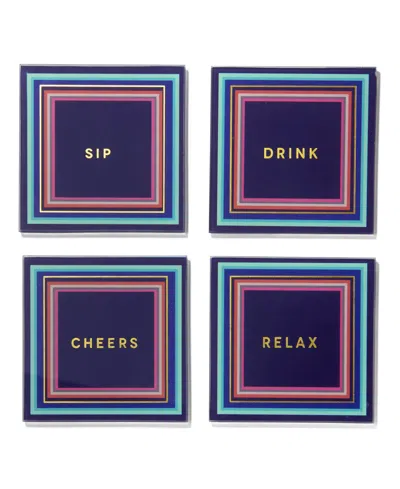 Trina Turk 4" D Cheers To You Glass Coaster Set, 4 Piece In Aqua