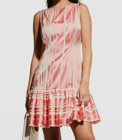 Pre-owned Trina Turk $428  Women's Pink Striped Satin Flounce-ruffle Dress Size 8