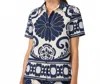 Trina Turk Abba Button-front Top In Sumi Blue/whitewash In Blue
