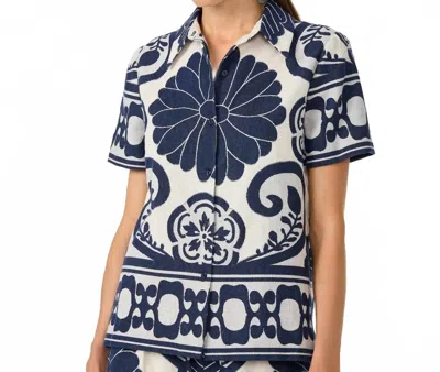Trina Turk Abba Button-front Top In Sumi Blue/whitewash