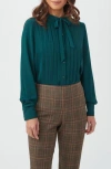 Trina Turk Adaeh Tie Neck Long Sleeve Button-up Top In Green