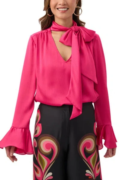 Trina Turk Alora Crinkle Georgette Tie Neck Top In Pink