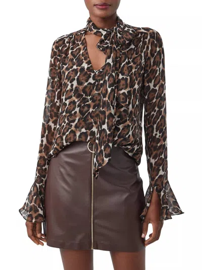 Trina Turk Alora Leopard Tieneck Blouse In Multi