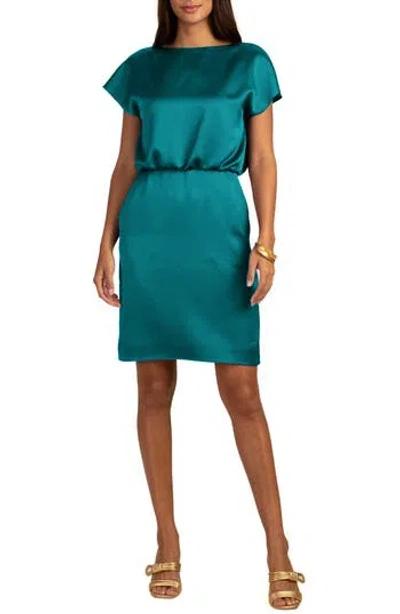 Trina Turk Amuse Satin Dress In Pool Teal
