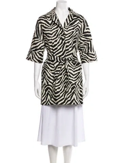 Pre-owned Trina Turk Animal Print Faux Fur Coat In Black