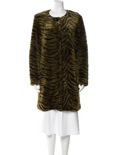 Pre-owned Trina Turk Animal Print Faux Fur Coat In Green