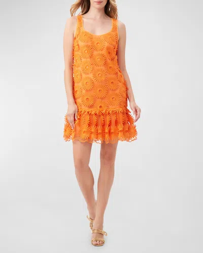 Trina Turk Anzu Floral Applique Flounce Ruffle Mini Dress In Orange