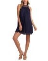 Trina Turk Arias Sleeveless Ruched Mesh-inset Mini Dress In Blue