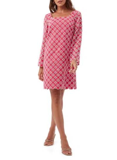 Trina Turk Ariella 2 Geometric Lace Long Sleeve Dress In Cannes Coral/whitewash