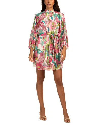 Trina Turk Art Floral-print Blouson-sleeve Chiffon Dress In Neutral