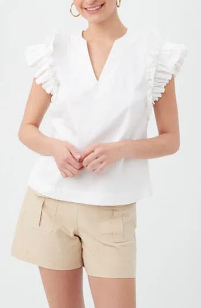 Trina Turk Augusto Ruffle Sleeve Organic Cotton Top In White