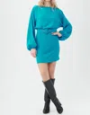 Trina Turk Avory Long Sleeve Belted Sheath Minidress In Blue