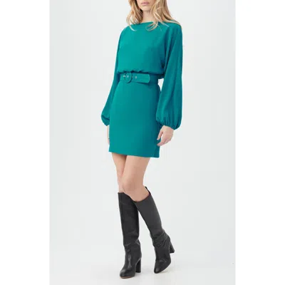 Trina Turk Avory Long Sleeve Belted Sheath Minidress In Green