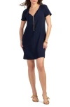 Trina Turk Banning 2 Front Zip Shift Dress In Indigo