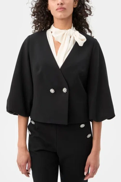 Trina Turk Basal Cropped Jacket With Embellished Buttons In Black