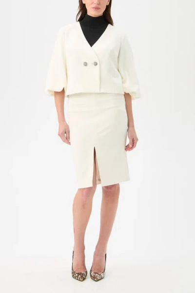 Trina Turk Basal Cropped Jacket With Embellished Buttons In White