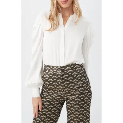 Trina Turk Bashira Pleated Puff Sleeve Silk Blend Button-up Shirt In Winter White
