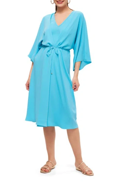 Trina Turk Bell Sleeve Belted Topspin Dress In Champion Cyan