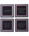 Trina Turk Blue Set Of 4 Glass Coaster Set In Blue