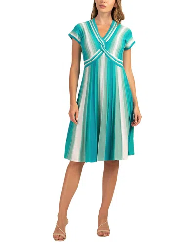 Trina Turk Bonet Pleated Striped Twist-front Midi Dress In Blue Bayou