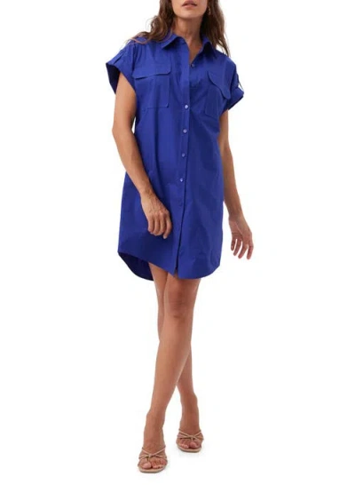 Trina Turk Bonsoir Short Sleeve Shirt Dress In Cobalt Cove