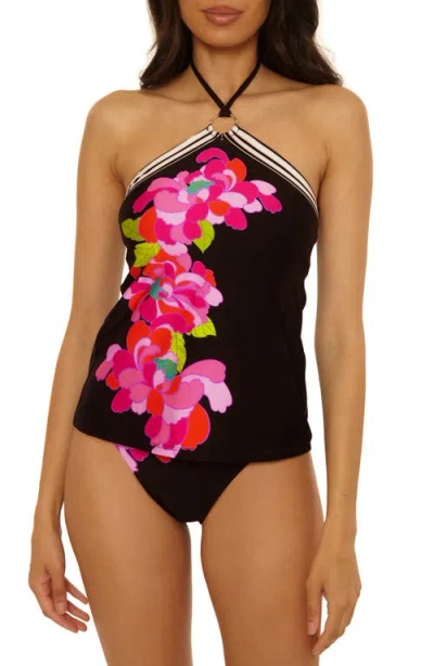 Trina Turk Bougainvillea Reversible Halter Tankini In Black