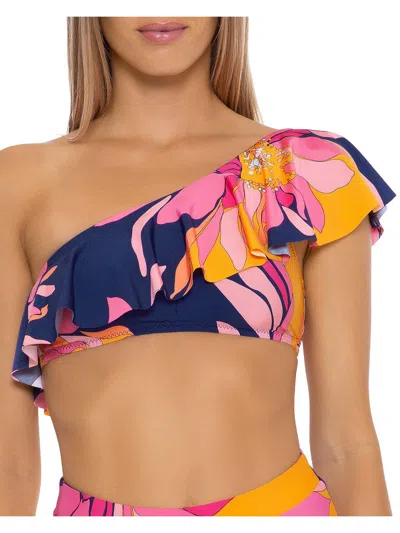 Trina Turk Breeze Womens Printed Ruffled Bikini Swim Top In Multi