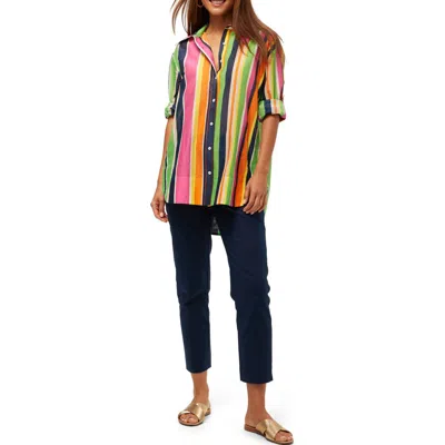 Trina Turk Button Up Swing Top In Striped Multi