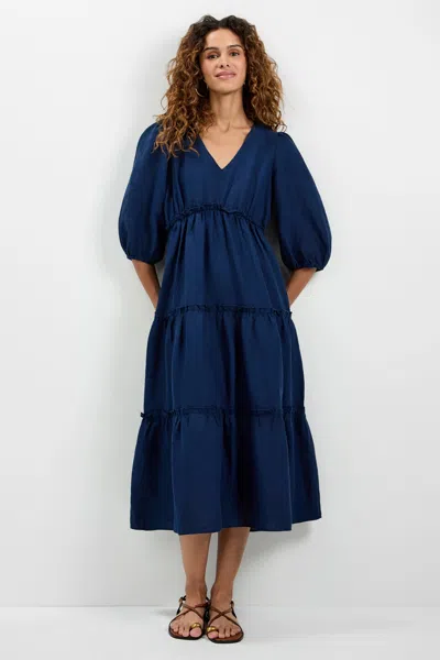 Trina Turk Calm Tiered Ruffle Midi Dress In Blue