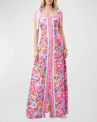 Trina Turk Cami Floral-print Button-front Maxi Dress In Multi
