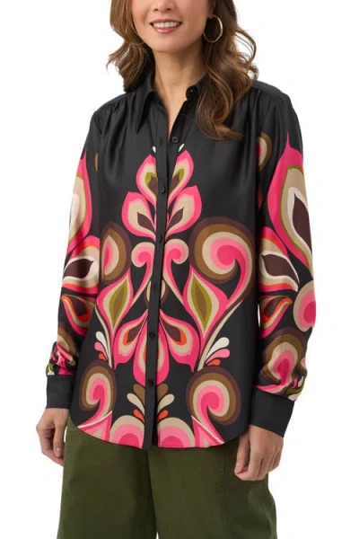 Trina Turk Cassavetes Button Up Border Printed Top In Multi