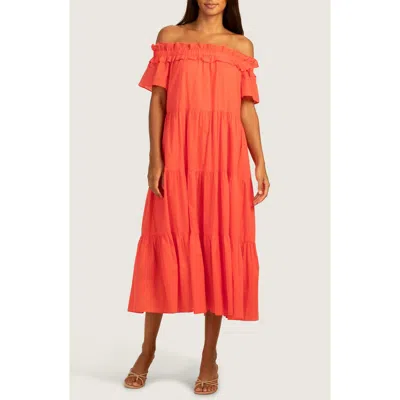 Trina Turk Cattleya 2 Tiered Off-the-shoulder Dress In Slushie