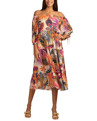 Trina Turk Cattleya Off-shoulder Botanical-print Dress In Neutral