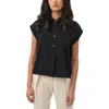 Trina Turk Cheri Cap Sleeve Pleat Front Top In Black