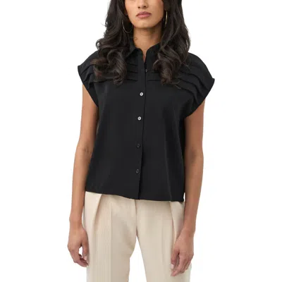 Trina Turk Cheri Cap Sleeve Pleat Front Top In Black