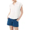 Trina Turk Cheri Cap Sleeve Pleat Front Top In White
