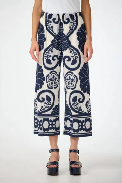 Trina Turk Clip Jacquard Pant In Blue & White In Multi