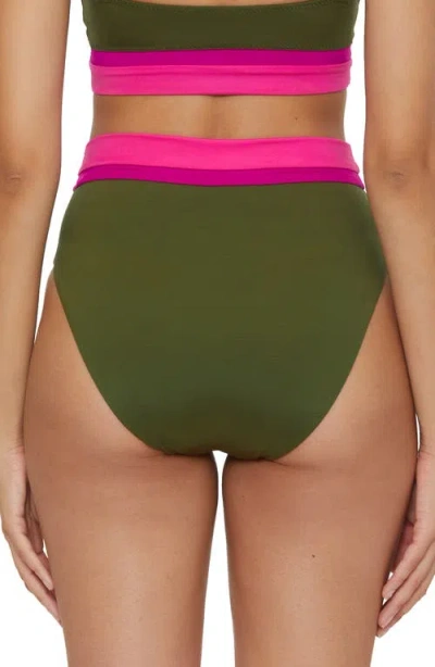 Trina Turk Colorblock High Waist Bikini Bottoms In Olive Multi