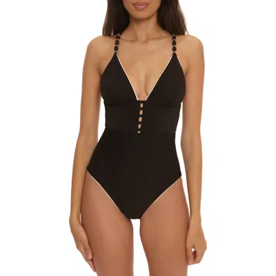 Trina Turk Corinth Contrast Binding Rib One-piece Swimsuit In Black
