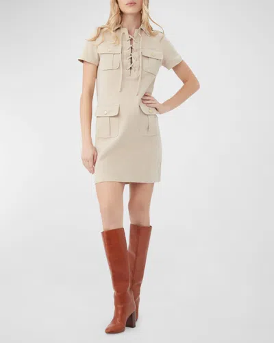 Trina Turk Cove Lace-up Utility Mini Dress In Sahara Stone