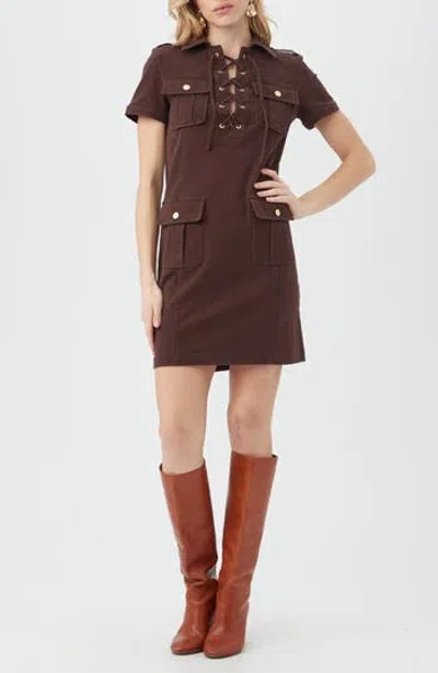 Trina Turk Cove Short Sleeve Utility Dress In Brown